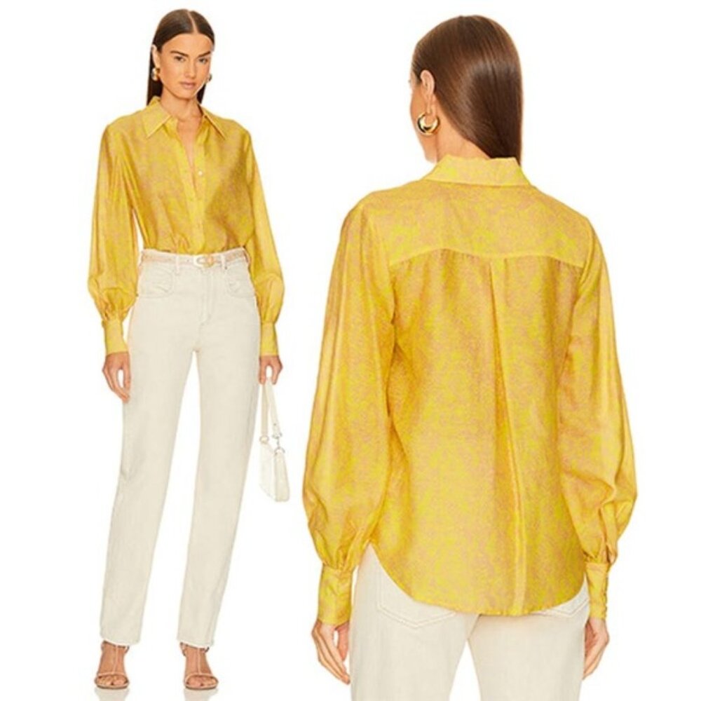 NWT L'agence Jayleen Yellow Lemon Tonic Python Snake Button Down Blouse Top